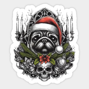 Gothic Pug Christmas Sticker